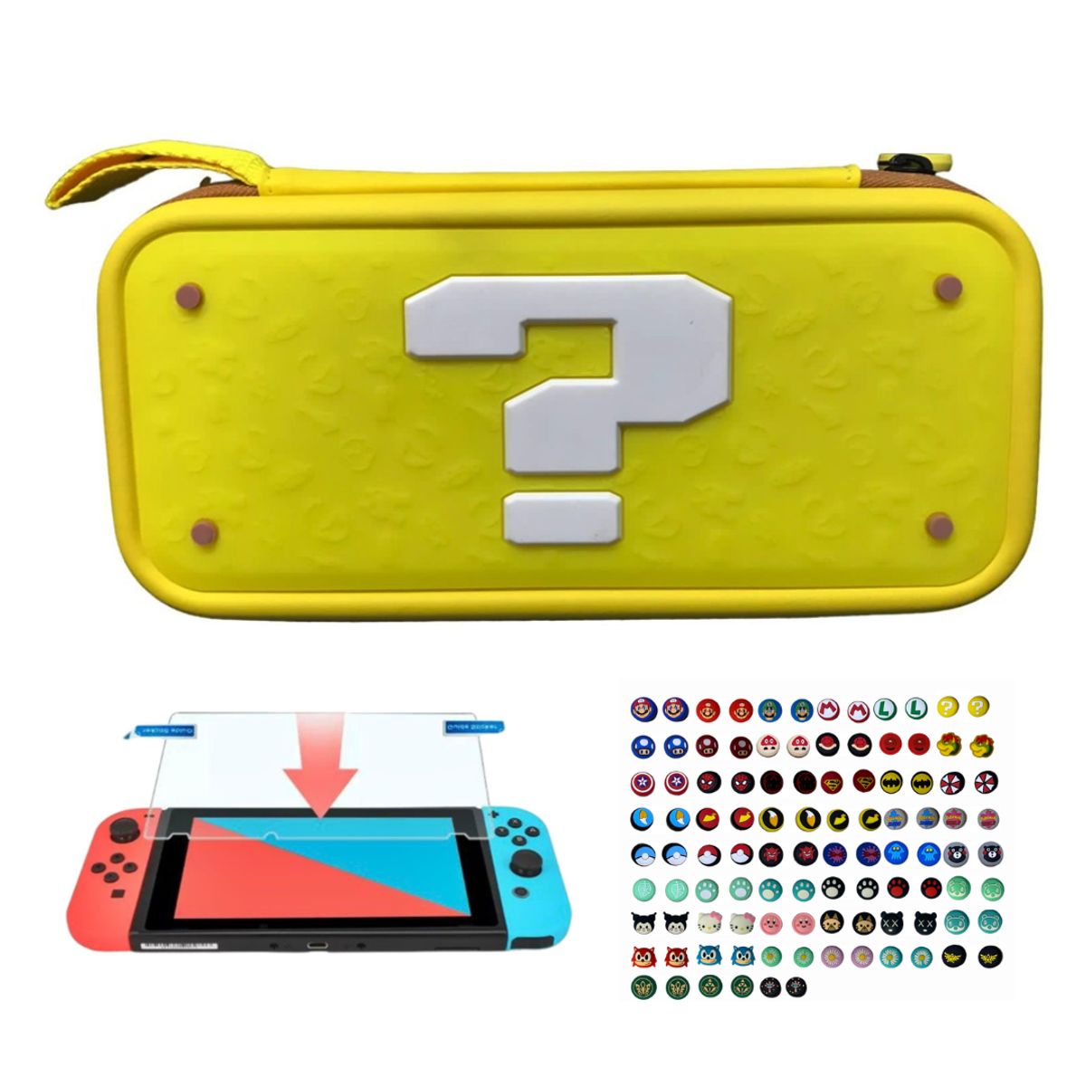 GENERICO - Estuche Edicion Signo ? + Vidrio + 2 Grips Para Switch