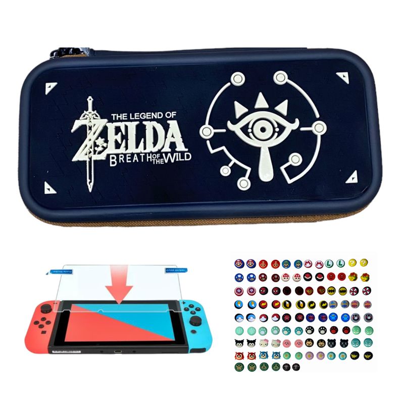 GENERICO - Estuche Edicion Zelda Botw + Vidrio + 2 Grips Para Nintendo Switch