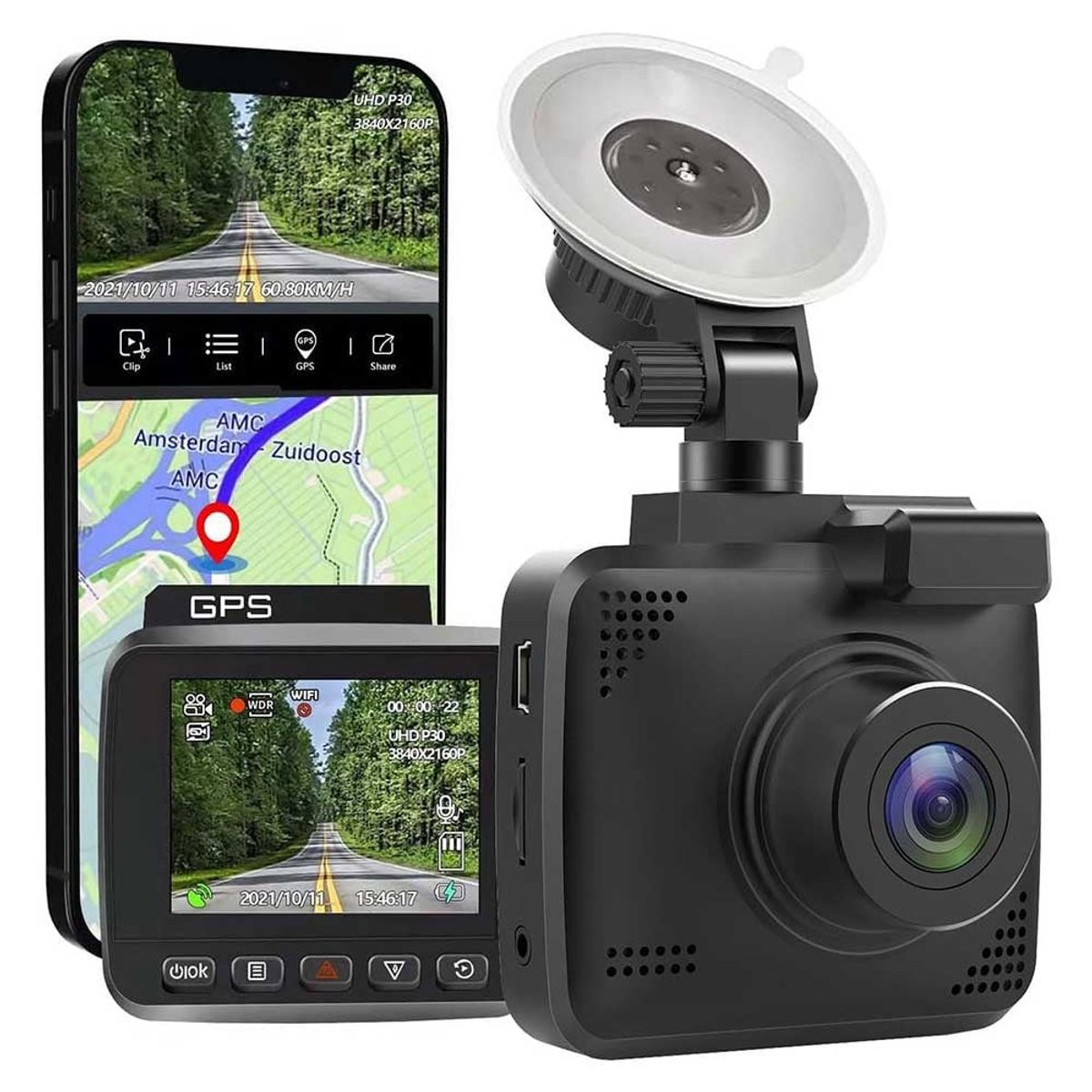 ONE PIXEL - Camara Para Carro Con Gps Wifi Sensor 247 2k Pantalla Lcd