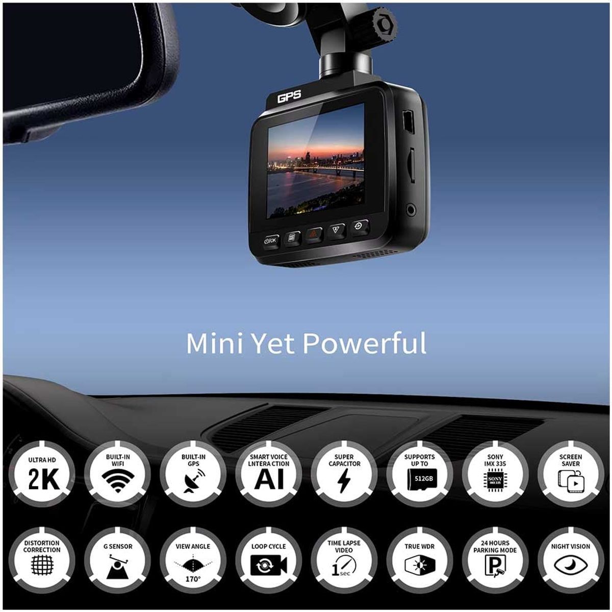 ONE PIXEL - Camara Para Carro Con Gps Wifi Sensor 247 2k Pantalla Lcd