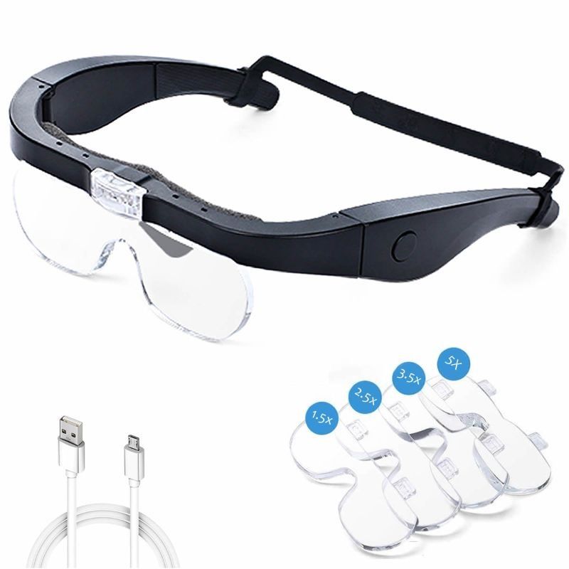 GENERICO - Gafas Lupa Aumento Vision Luz Led Recargable Optivisor 4 Lentes