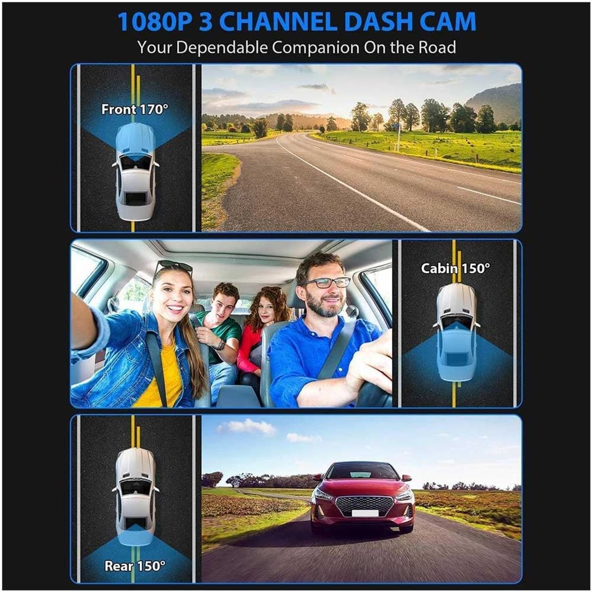 ONE PIXEL - Camara Para Carro 3 En 1 Vista Frontal Trasera Interna FHD