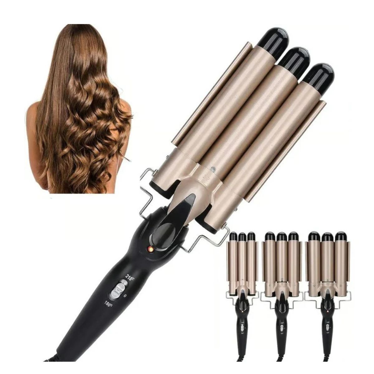 GENERICO - Plancha / Pinza De Cabello Ondas De Sirena Rizadora 3 Tubos