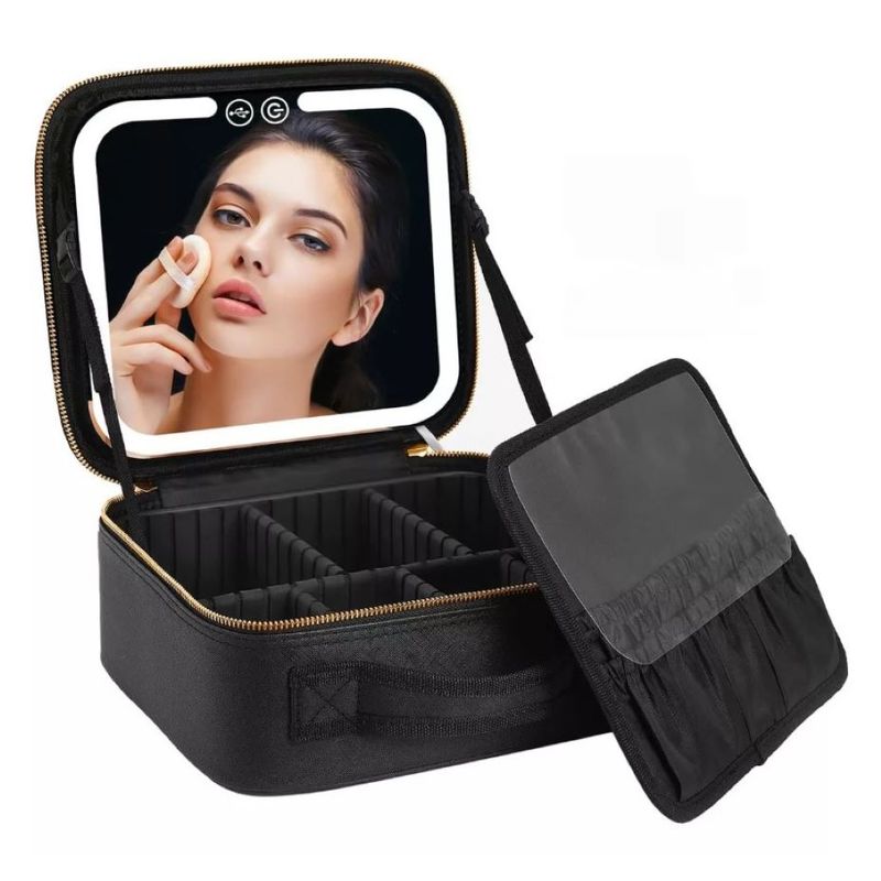GENERICO - Estuche De Maquillaje Con Espejo Divisiones Luz Led 3 Modos