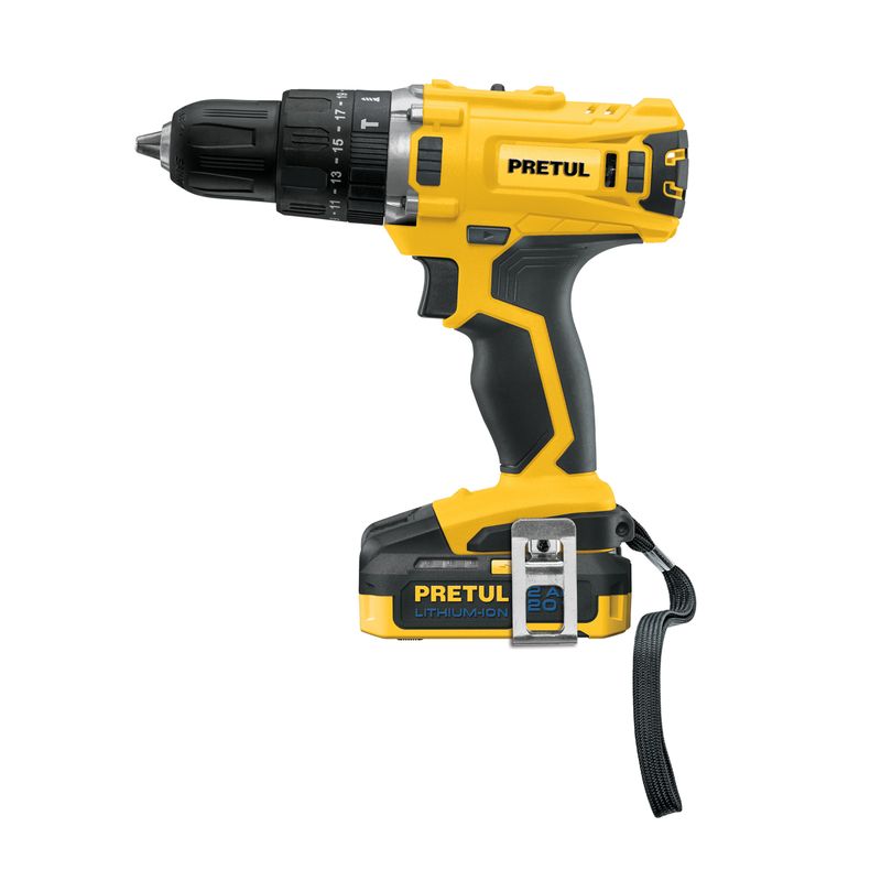 PRETUL - Taladro percutor atornillador inalámbrico 20 V 1/2'' Pretul