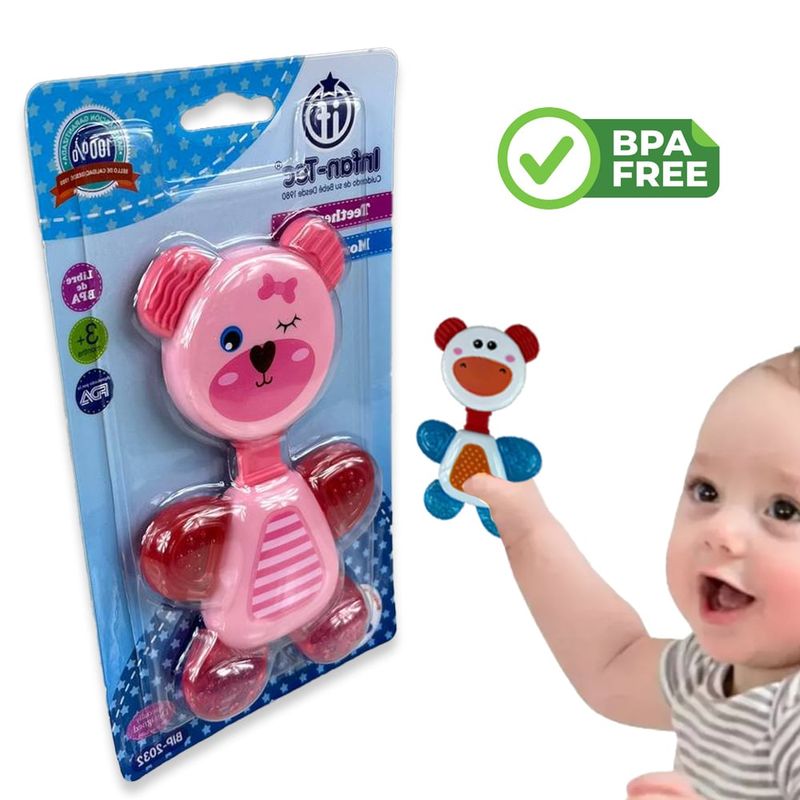 BOOGY - Llamadientes encias mordedor bebe silicona Oso Rosa
