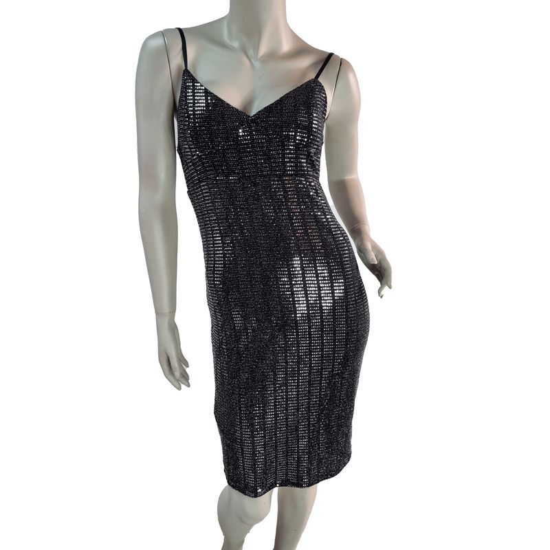 VIA7 - Vestido corto amcno brillante de tiras tiene forro incluido comodo