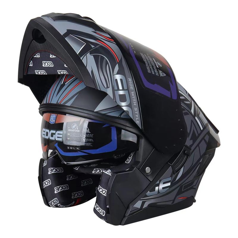EDGE HELMETS - Casco Edge Abatible Steelix Gris Certificado DOT - ECE - Gris oscuro - L