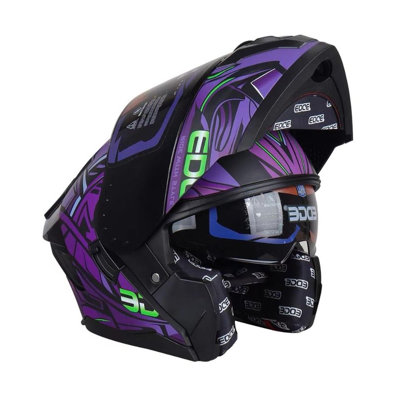 EDGE HELMETS - Casco Edge Abatible Steelix Morado Certificado DOT - ECE - Violeta - L