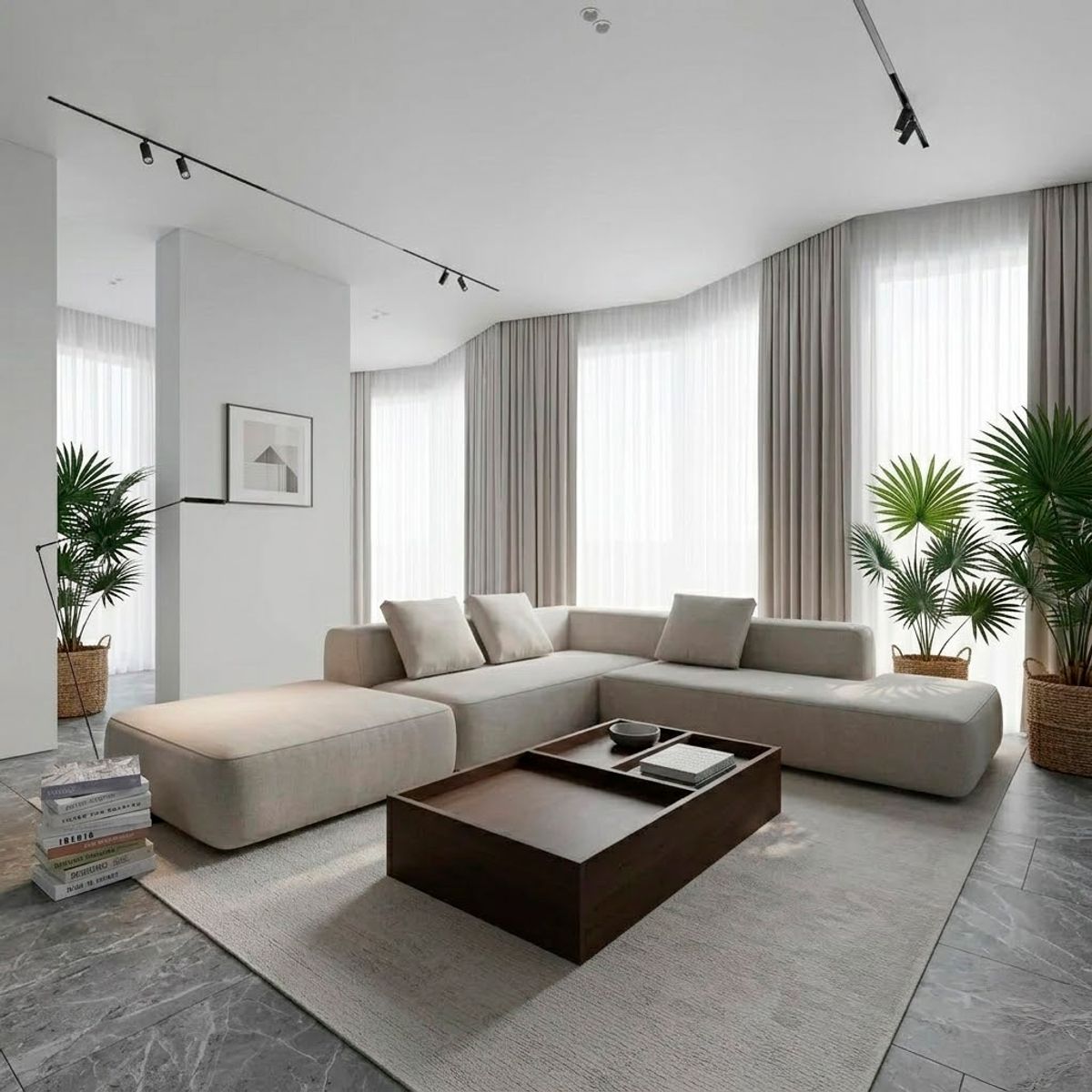 GENERICO - Elegantes Muebles Modernos en L Sala con Sofá esquinero Blanco y puff