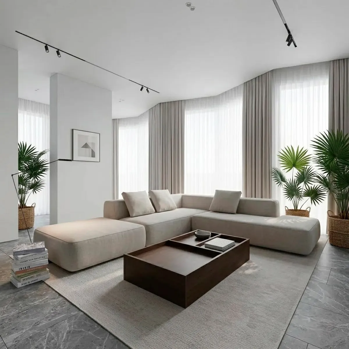 GENERICO - Elegantes Muebles Modernos en L Sala con Sofá esquinero Blanco y puff
