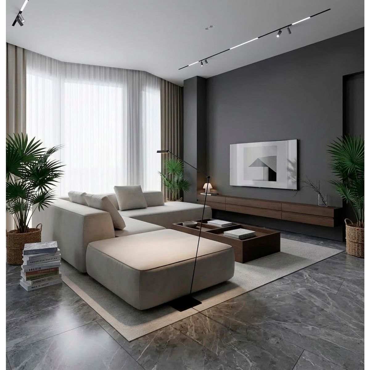 GENERICO - Elegantes Muebles Modernos en L Sala con Sofá esquinero Blanco y puff