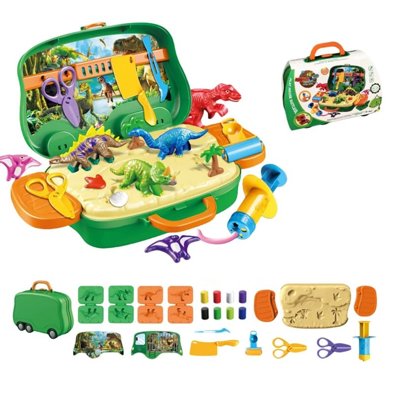 GENERICO - JUEGO MOLDES DE DINOSAURIOS PLASTILINA  MALETA PORTATIL