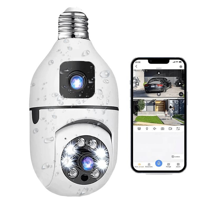 GENERICO - Cámara Ptz Bombillo Doble Lente Wifi Seguridad Hogar Negocio