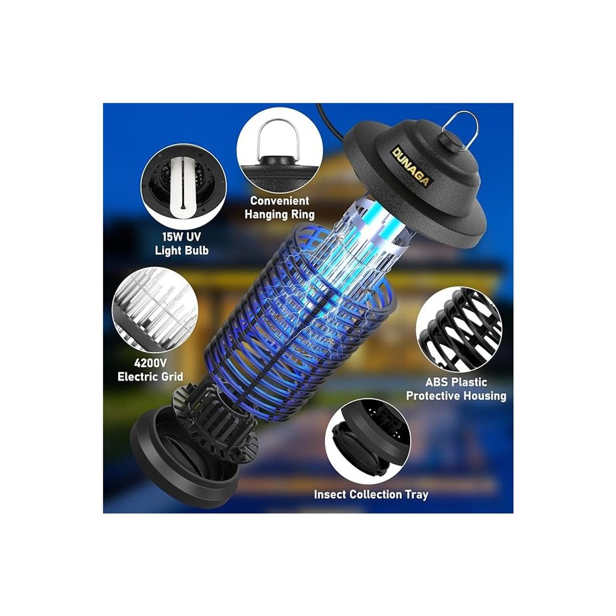 GENERICO - Lámpara Eléctrica Mata Moscas E Insectos, Impermeable 4200 V