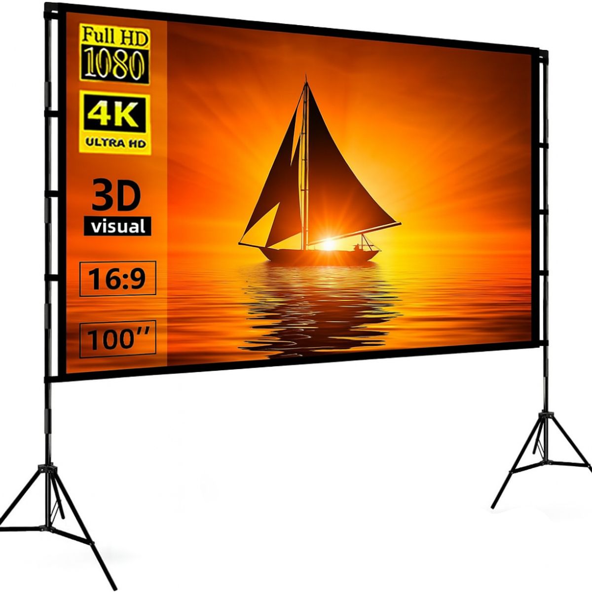 TECNOHOGAR JS - Telon 100 Pulgadas Para Proyector Video Beam Con Tripode 2mt