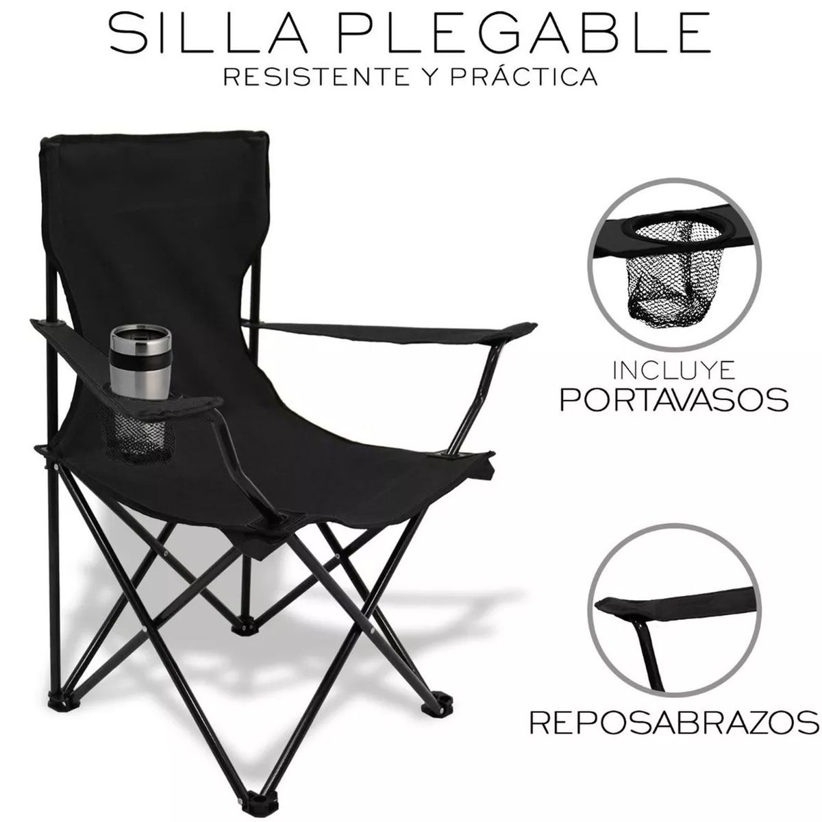 ONE PIXEL - Silla Plegable Playa Camping Incluye Funda Y Porta Vaso