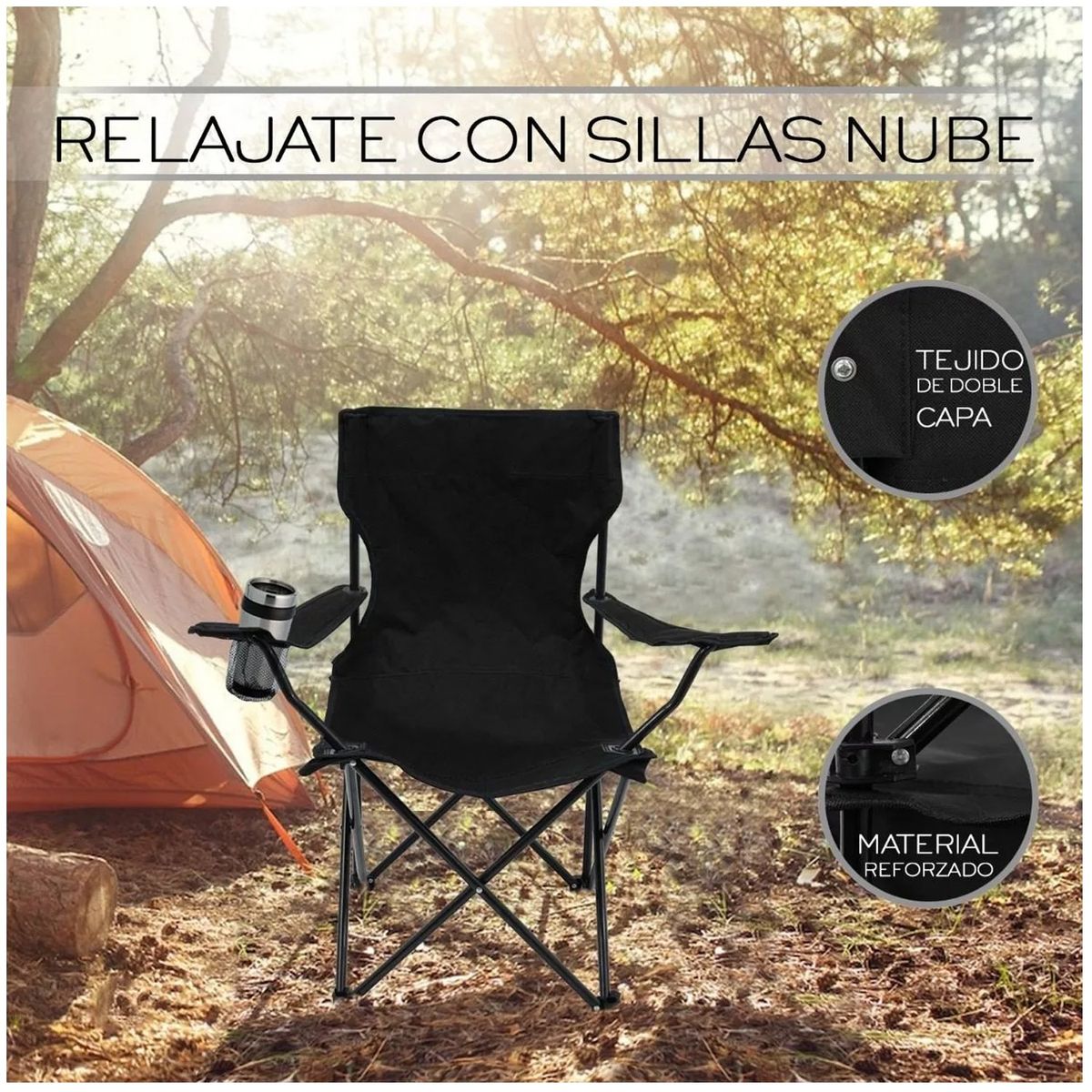 ONE PIXEL - Silla Plegable Playa Camping Incluye Funda Y Porta Vaso