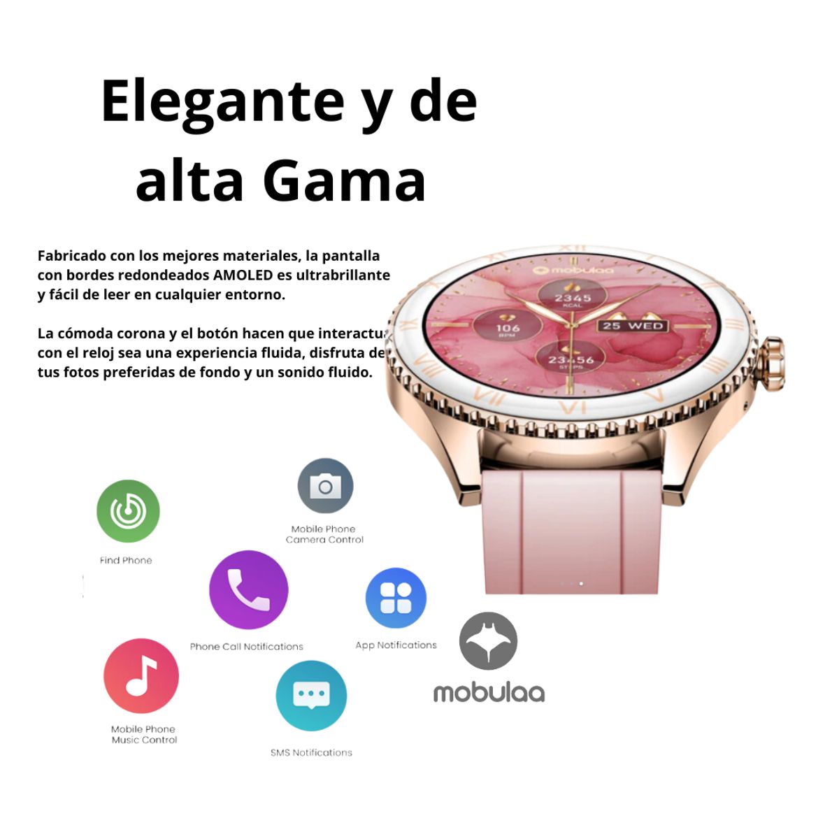 MOBULA - Reloj inteligente Smartwatch Aurafit LUNA - Rosa