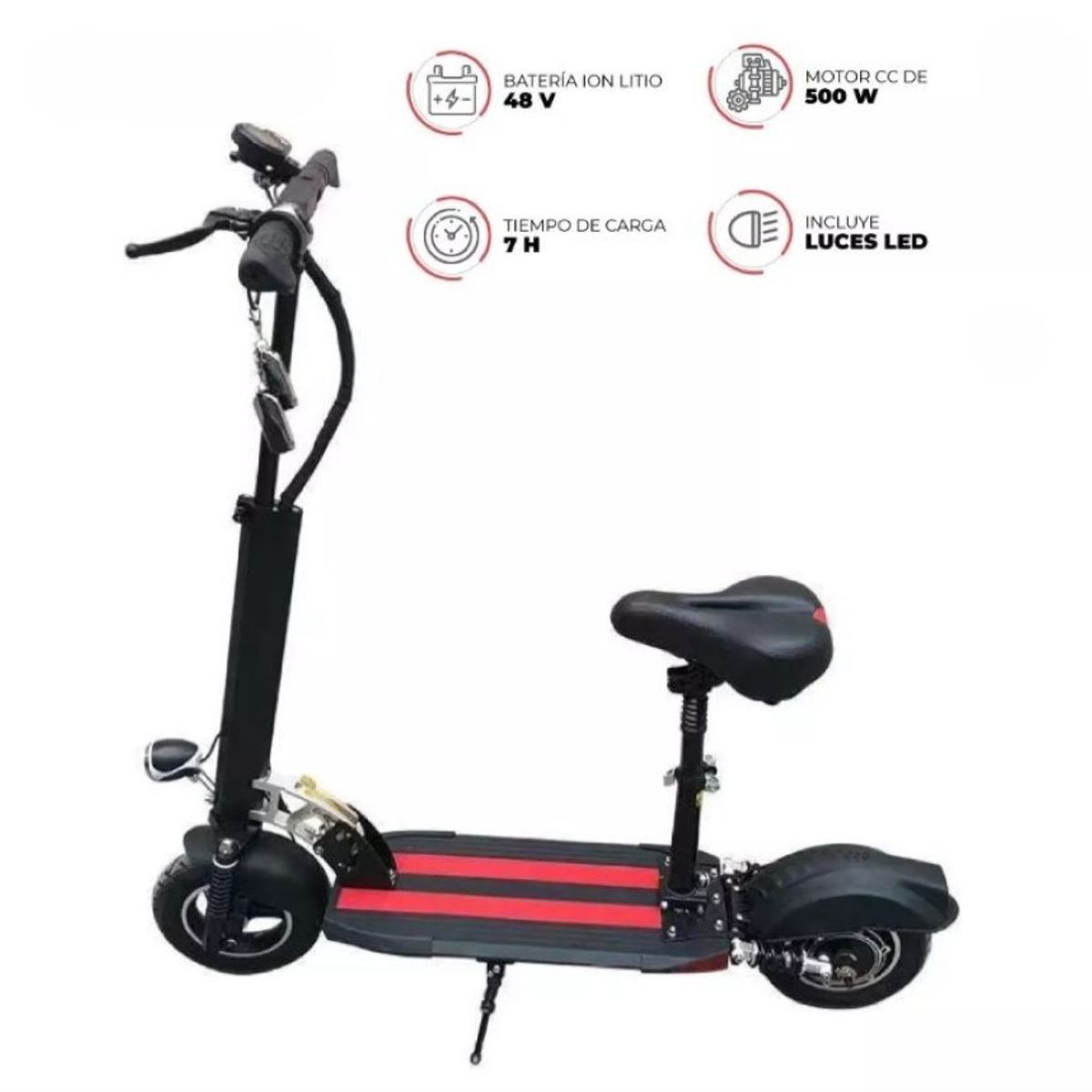 ZHOPI CO - Scooter Electrica Sillin 500W Alarma Bloqueo Freno De Disco