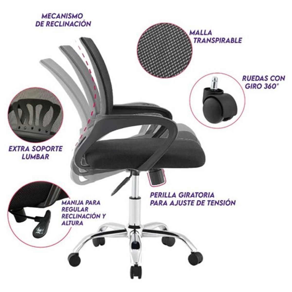 DIMATEX LEON - Silla Oficina Escritorio Ergonómica Giratoria Refsingapur
