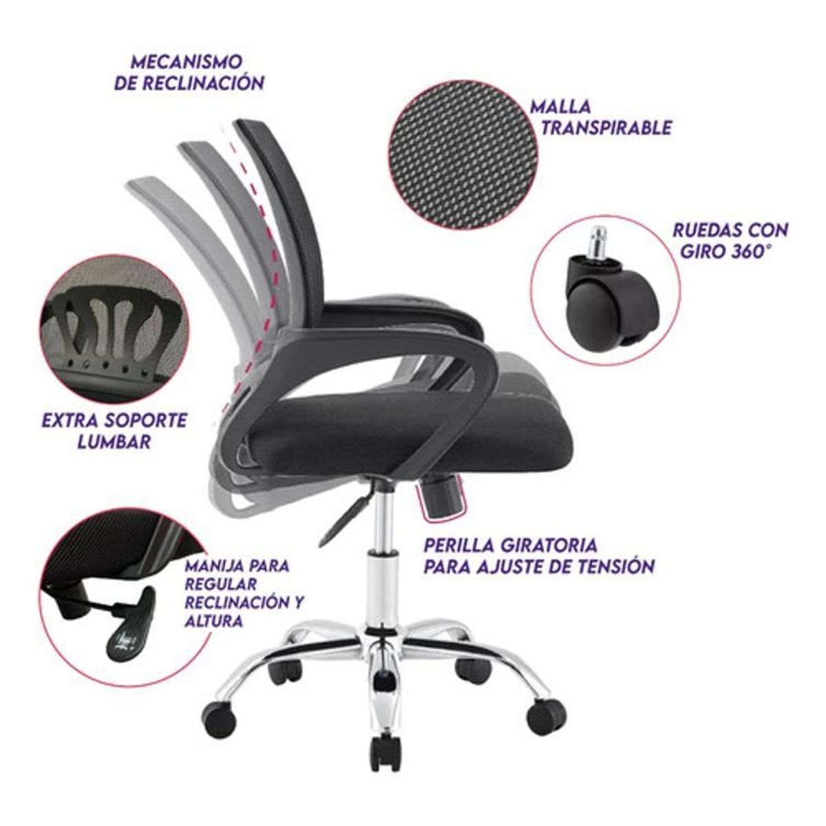 DIMATEX LEON - Silla Oficina Escritorio Ergonómica Giratoria Refsingapur