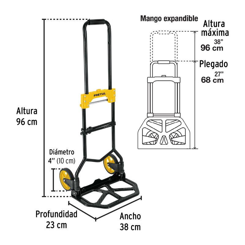 PRETUL - Caretilla Plegable Transportadora De Objetos, Soporta 60 Kg