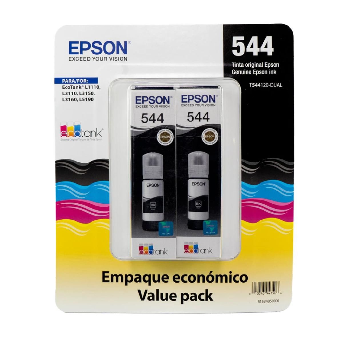 EPSON - Botellas de Tinta Epson Ecofit Color Negro T544 2 Unidades