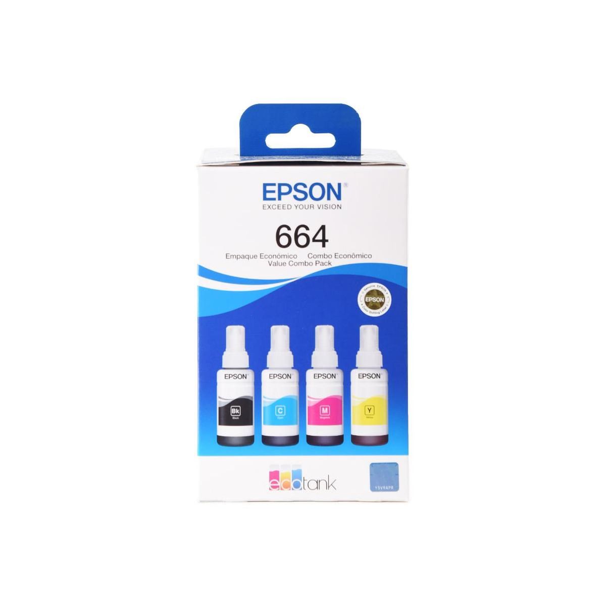 EPSON - Botellas de Tinta Epson Ecofit Color Negro Cian Magenta y Amarillo T664 4 Unidades