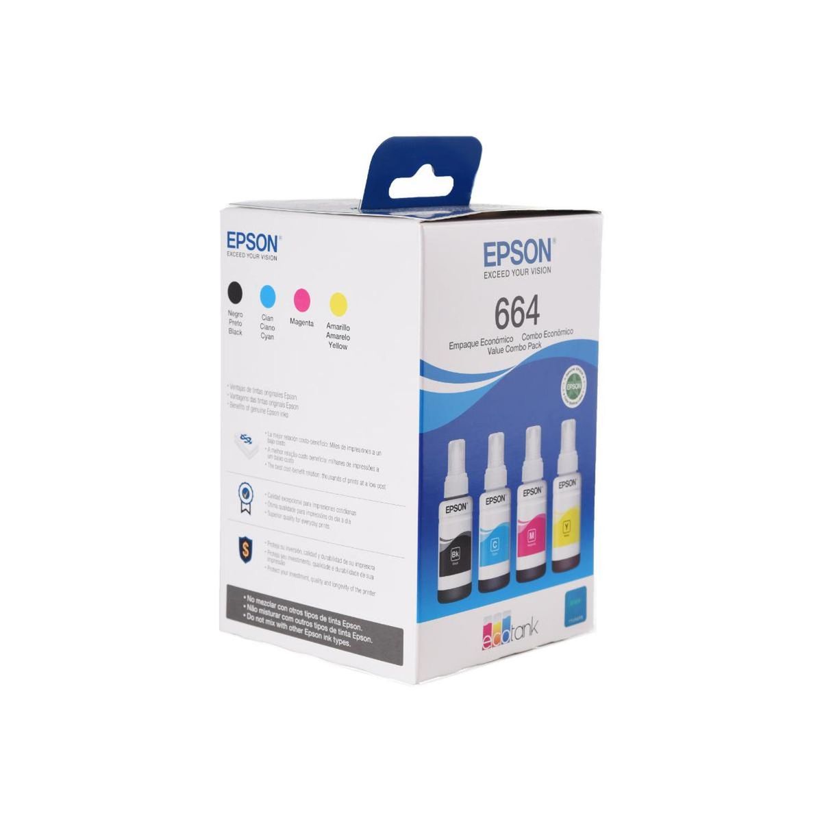 EPSON - Botellas de Tinta Epson Ecofit Color Negro Cian Magenta y Amarillo T664 4 Unidades