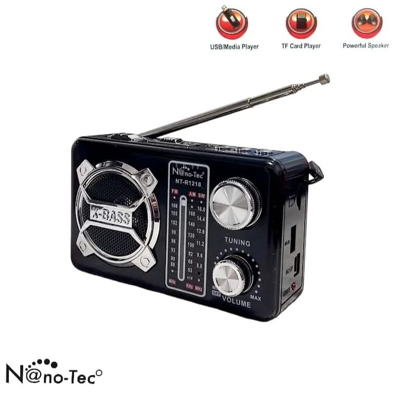 NANOTEC - Radio Portátil Recargable Con Bluetoothamfmsd + Linterna