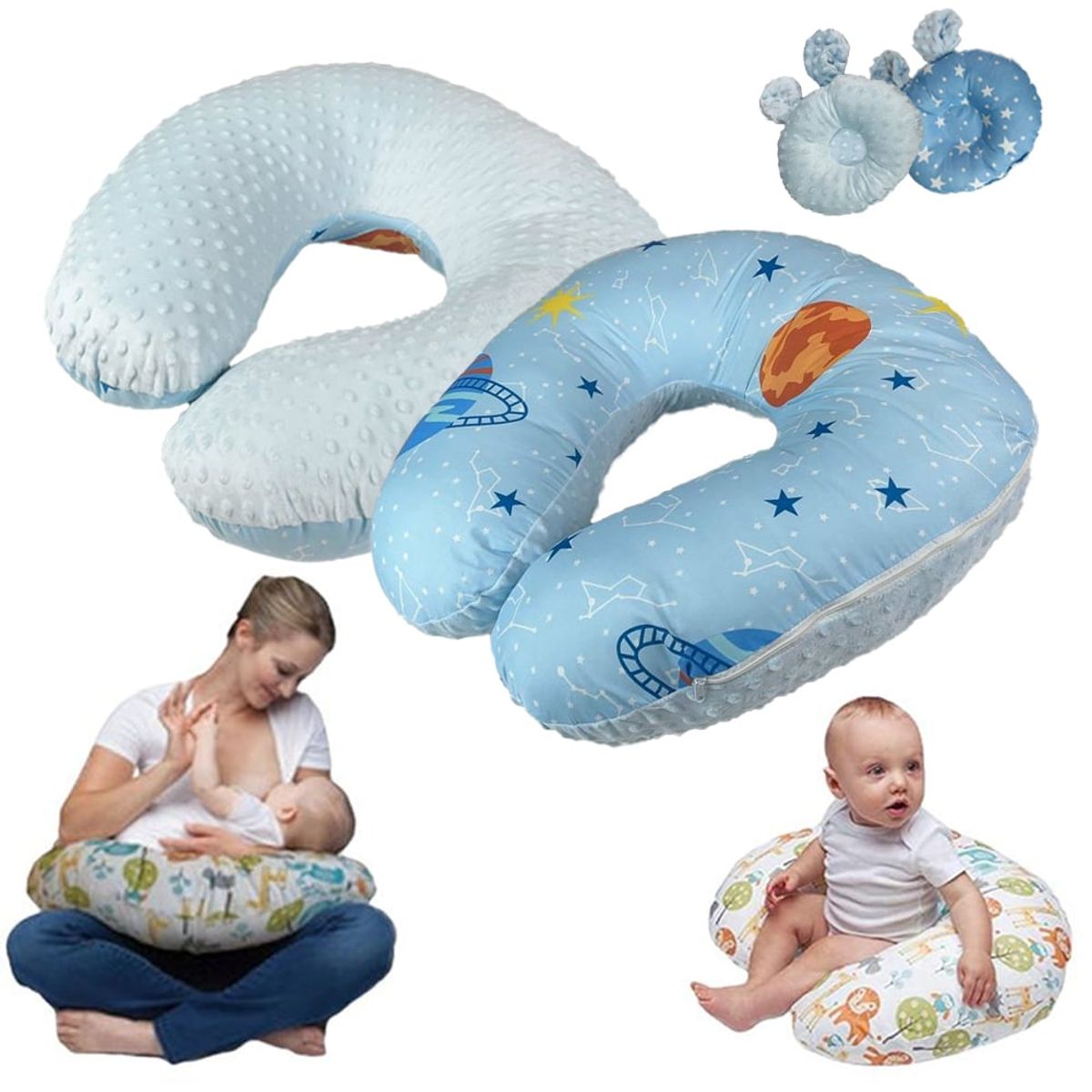 BOOGY - Almohada Cojín de lactancia materna multiusos azul