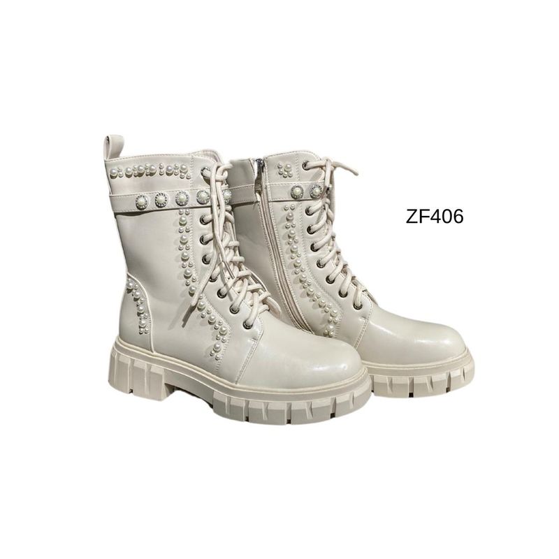 INSHOES - Botin beige aplique perlas suela 4cm