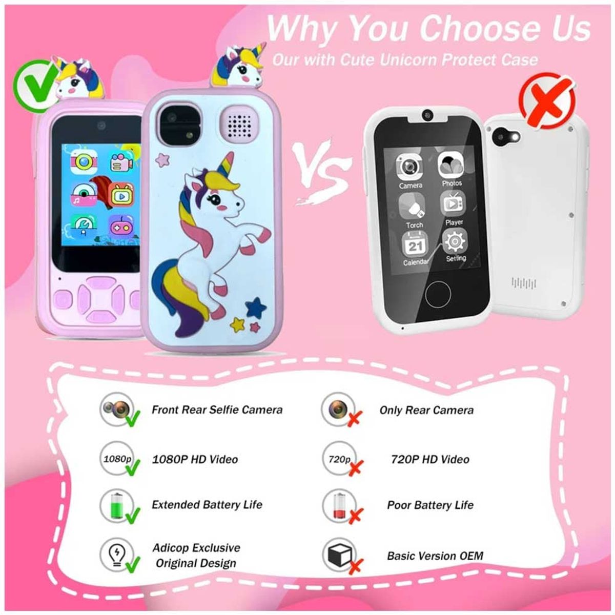 ONE PIXEL - Cámara Infantil Digital Tipo Smartphone Dinosaurio Verde