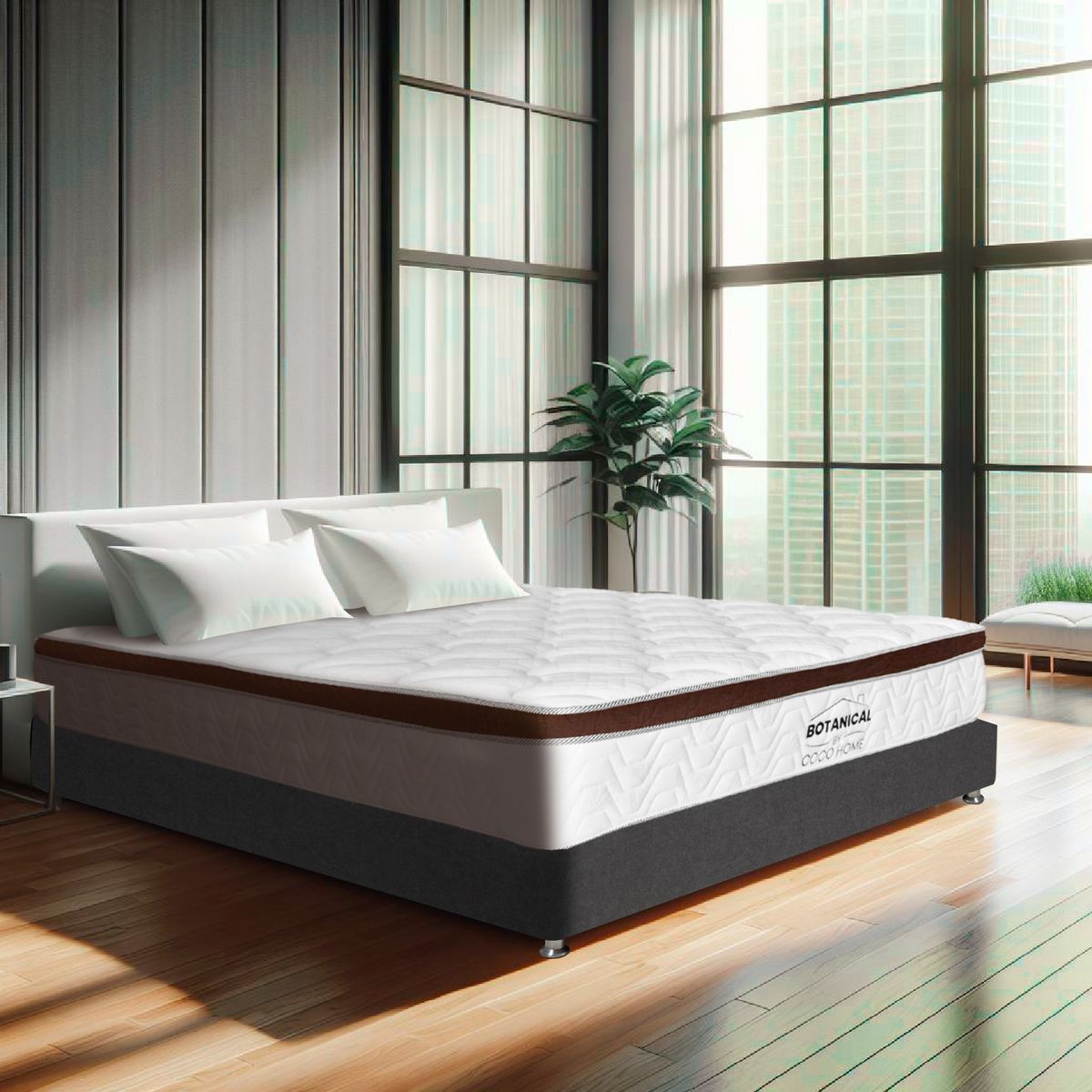 COCO HOME - Colchón Queen Firmeza Media Ortopédico Resortado Pillow Euro One Coco Botanical 160 190.