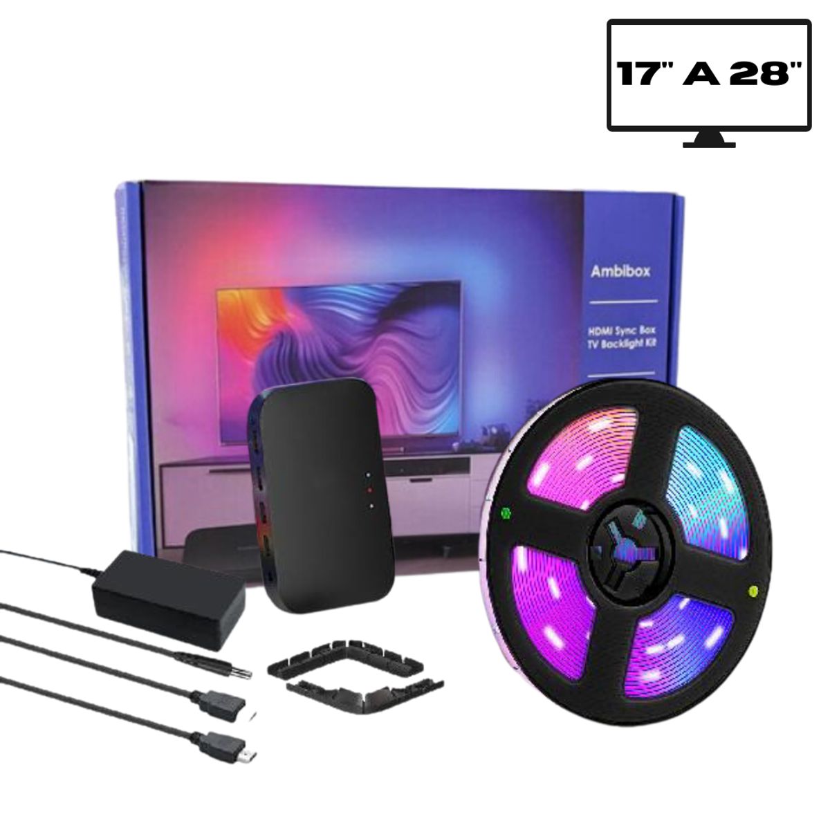 GENERICO - Luces Led para TV de Inmersión Ambibox 17 a 28 Sincronización HDMI