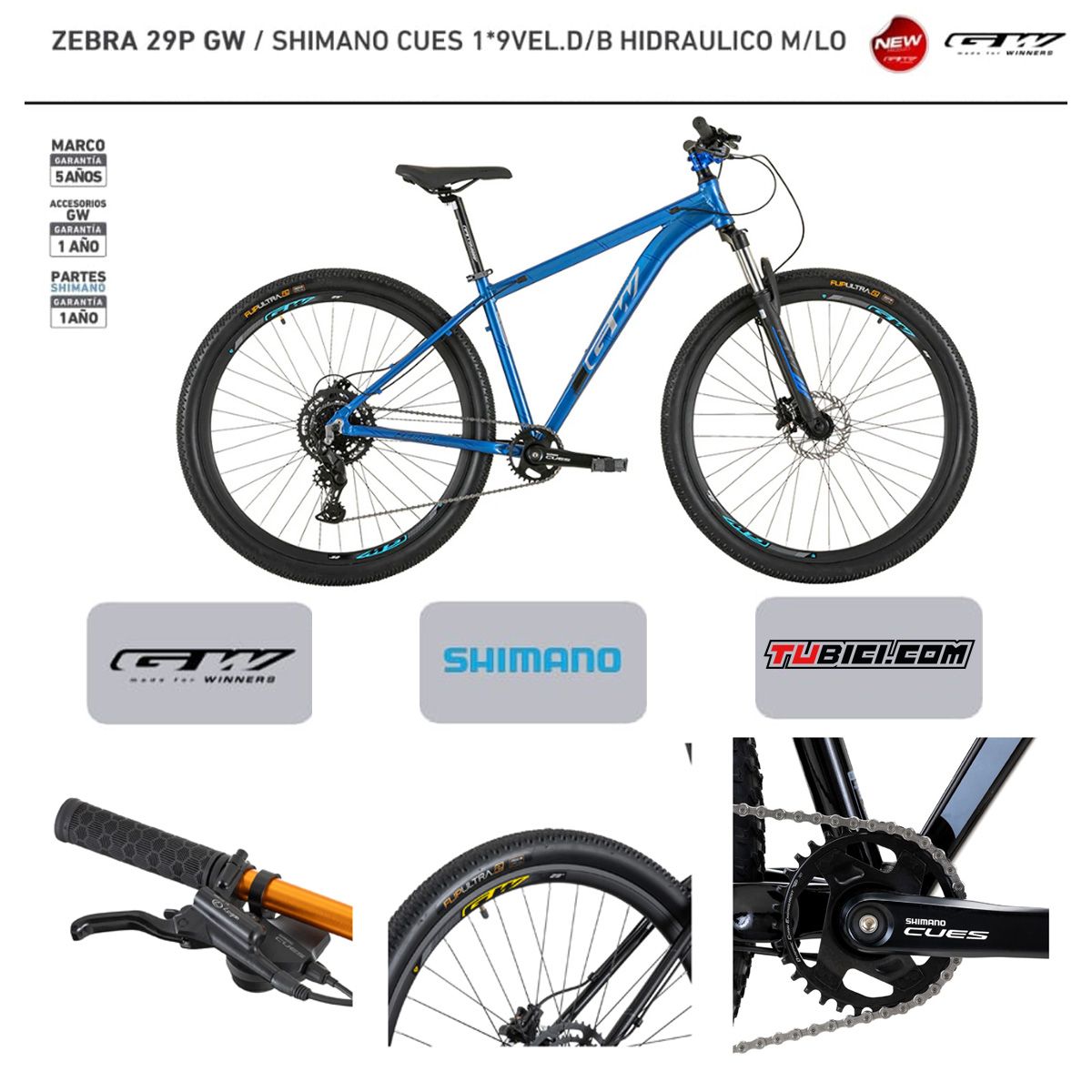 GW - Bicicleta de Montaña GW Zebra Rin 29 Shimano 9 Vel
