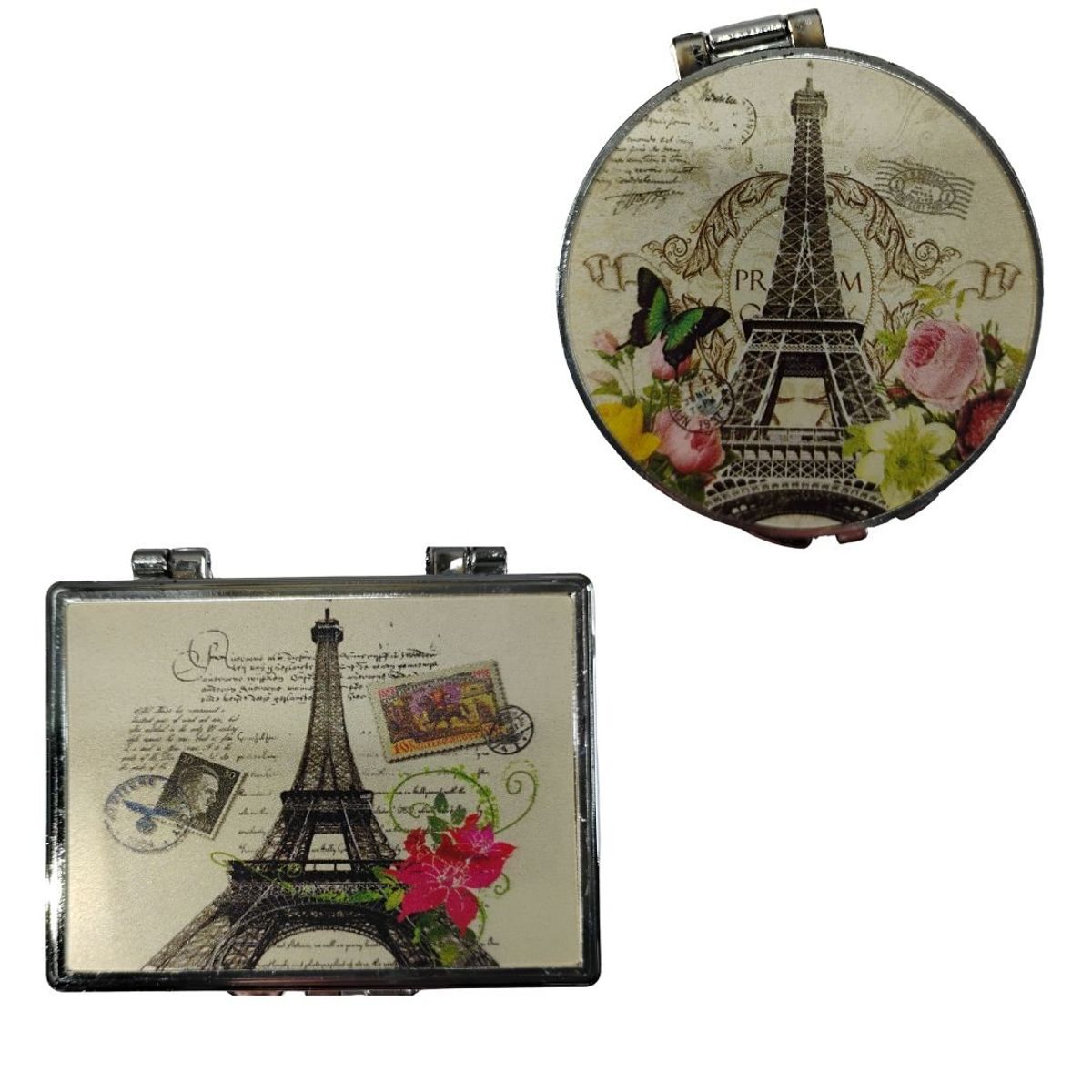 MAZUGI - Espejo Cuadrado Redondo Corazón 3und Torre De París Bolsillo