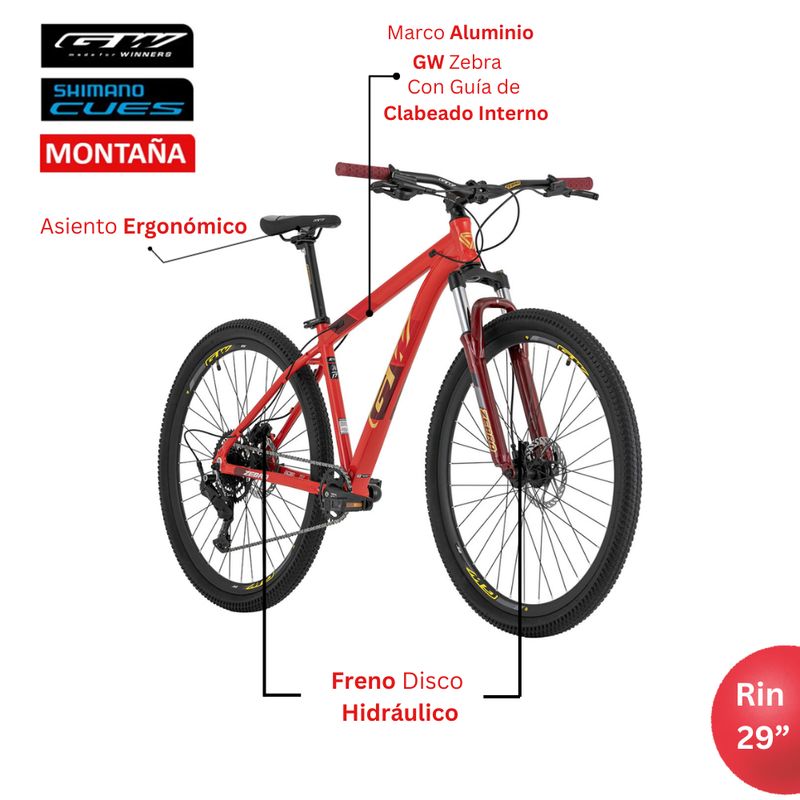 GW - Bicicleta de Montaña GW Zebra Rin 29 Shimano 9 Vel. talla S
