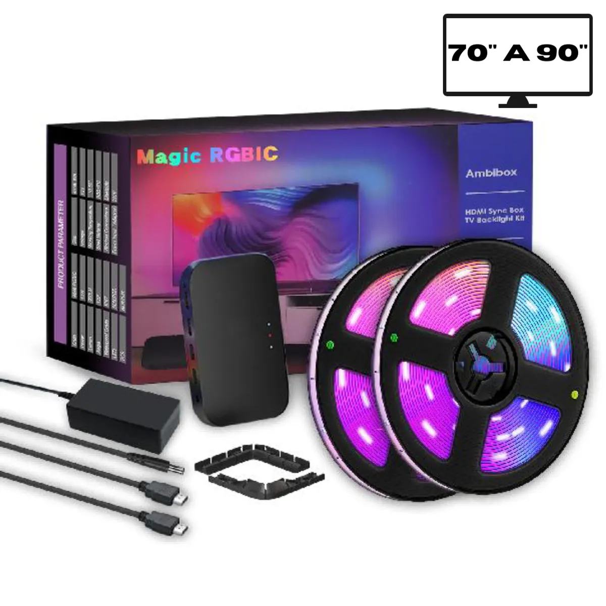 GENERICO - Luces Led para TV de Inmersión Ambibox 70 a 90 Sincronización HDMI