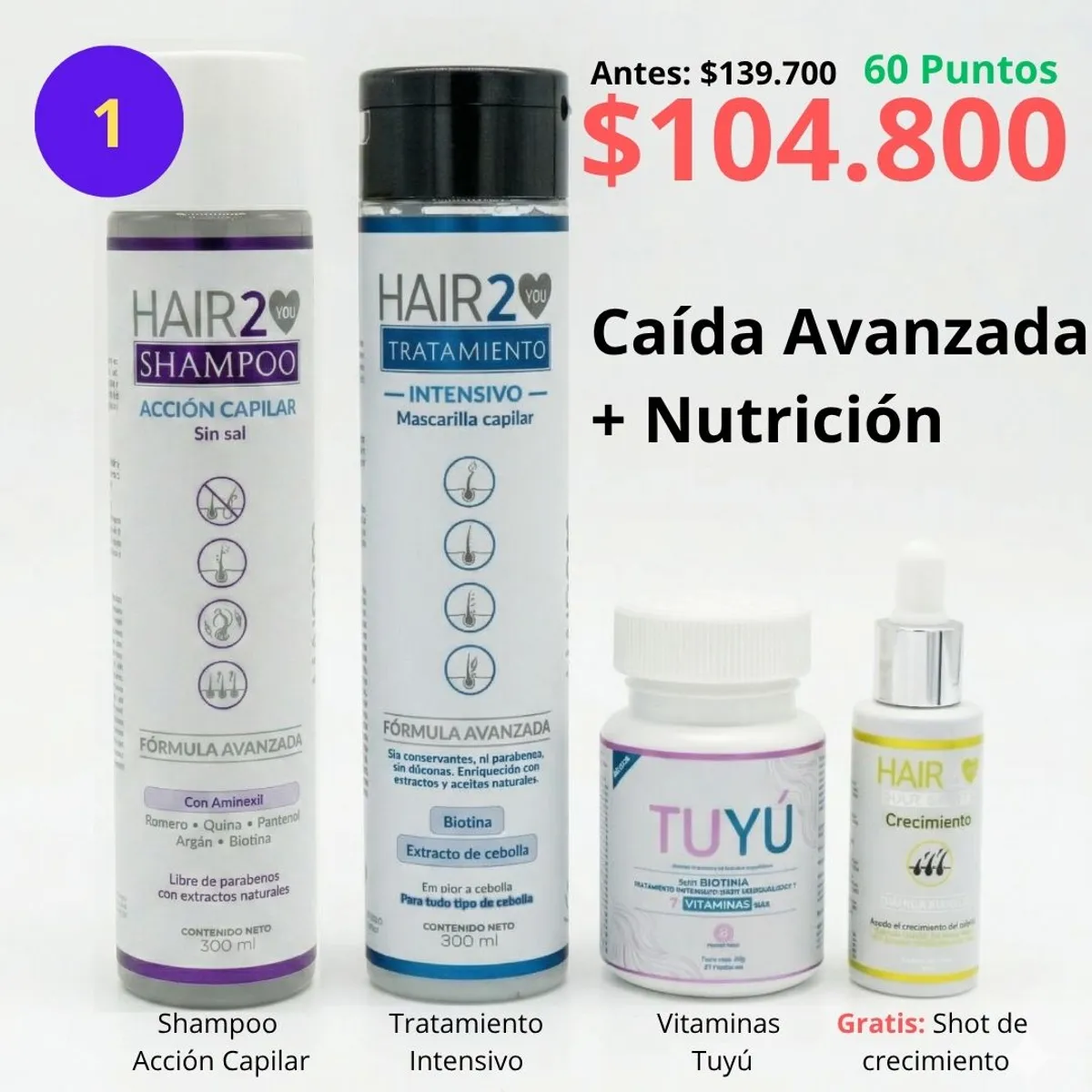 HAIR2YOU - Rutina contra la caída del cabello x 4 productos (tratamiento)