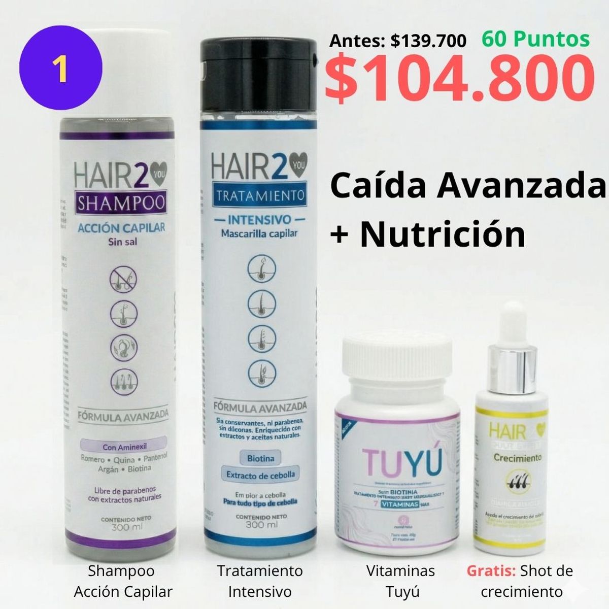 HAIR2YOU - Rutina contra la caída del cabello x 4 productos (tratamiento)