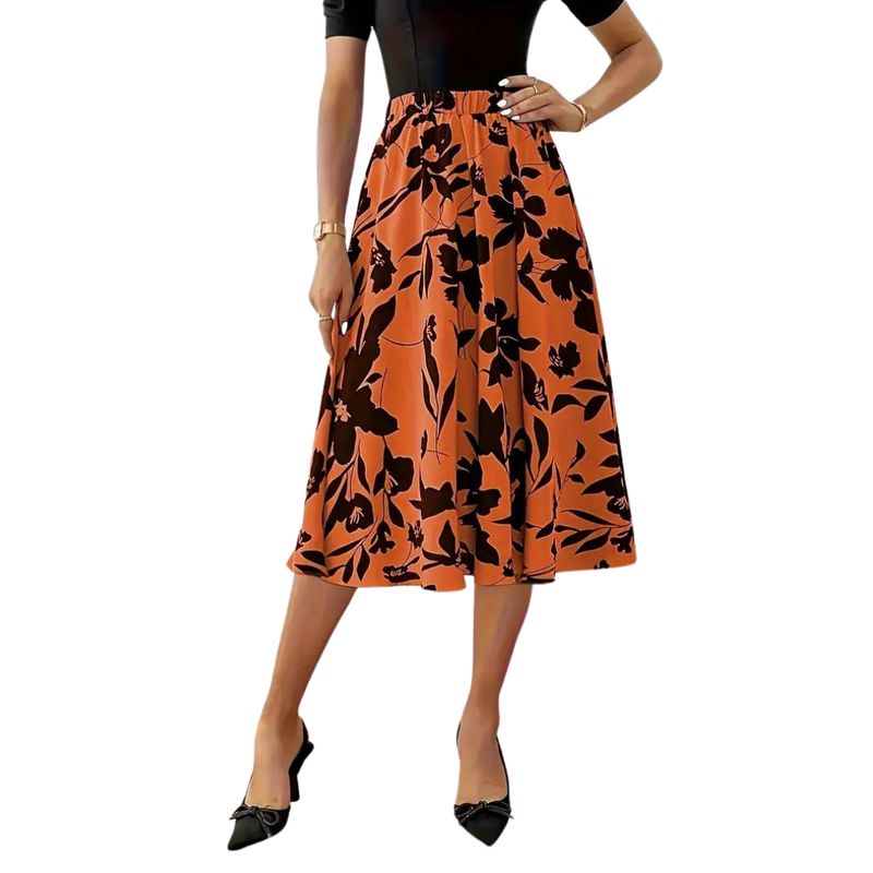 YURELKSHOP - Falda Linea A Midi Campana Cintura Elastizada_.