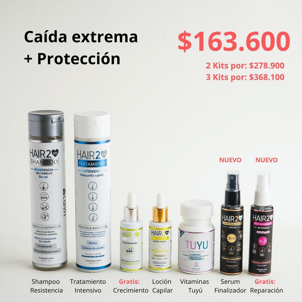 HAIR2YOU - Tratamiento contra la caída del cabello Completo x 7 Productos