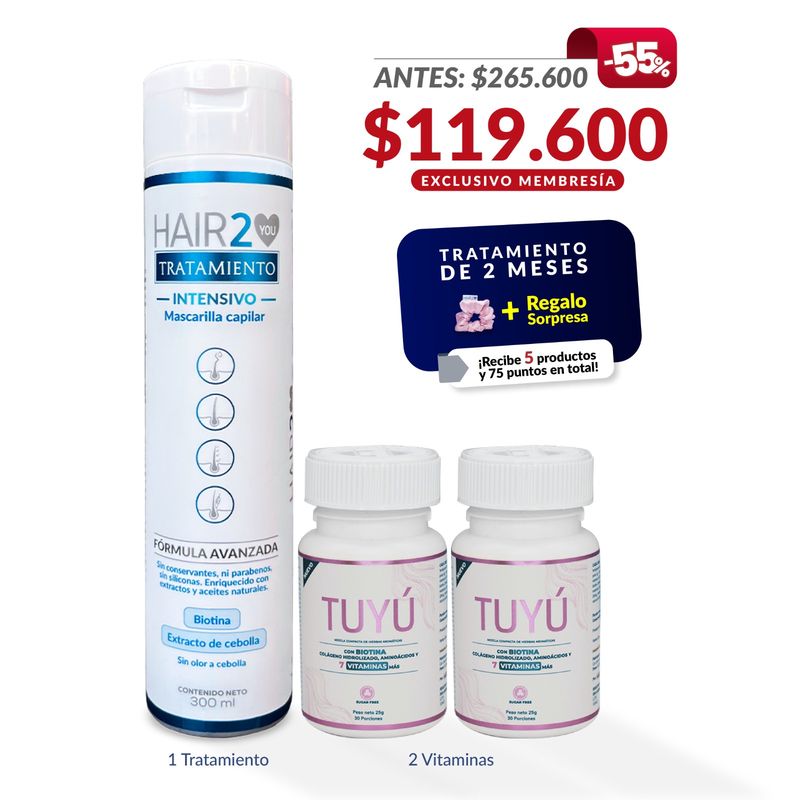 HAIR2YOU - Tratamiento contra la caída del cabello x 2 Vitaminas + Tratamiento