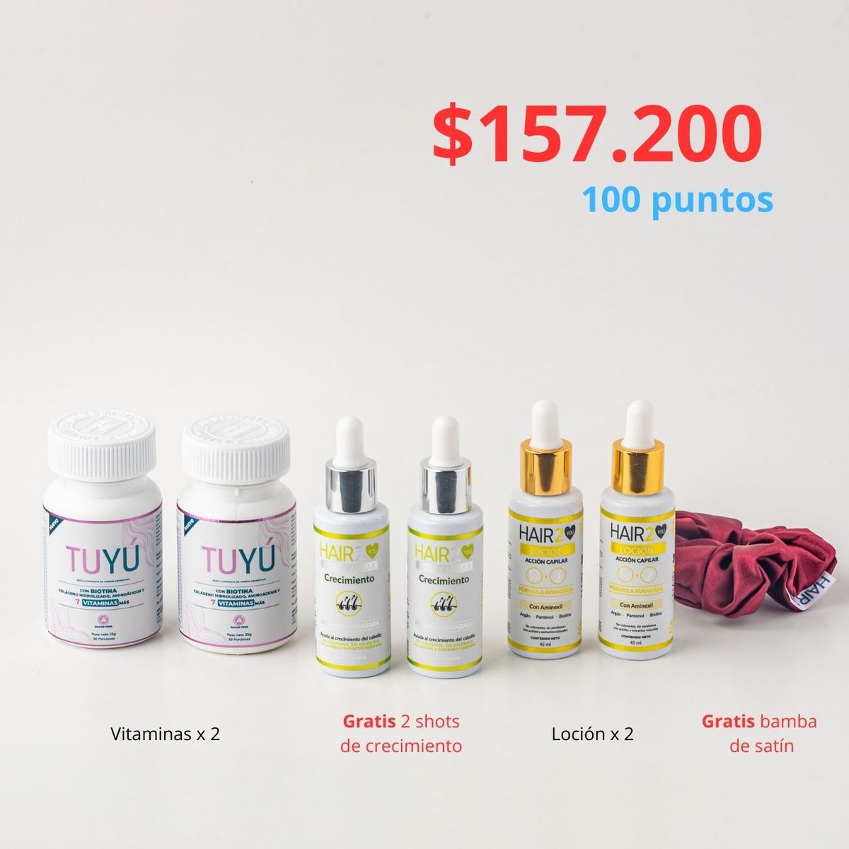 HAIR2YOU - Rutina contra la caída del cabello x 2 Vitaminas + 2 Loción capilar + 2 shots