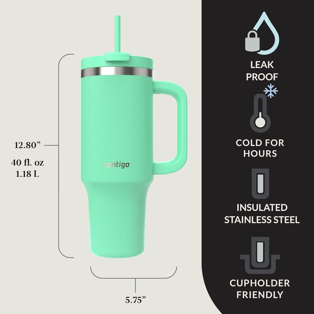 CONTIGO - Termo Vaso Pitillo Con Manija Acero Inoxidable 29 Horas Frio