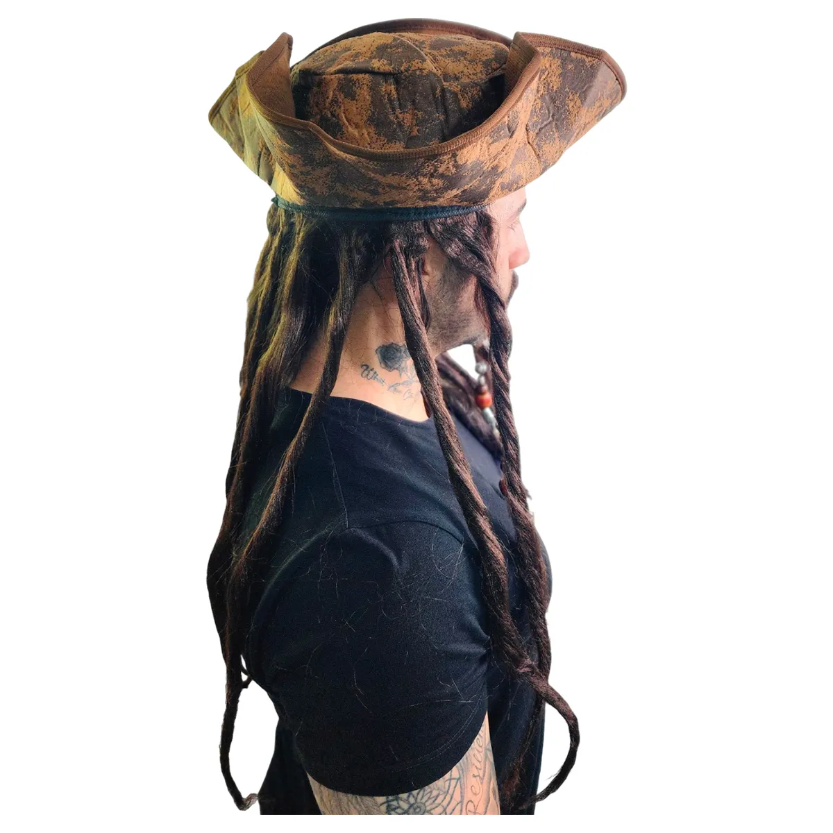 GENERICO - Sombrero Peluca Pirata Jack Sparrow 3 Puntas Caribe Disfraz