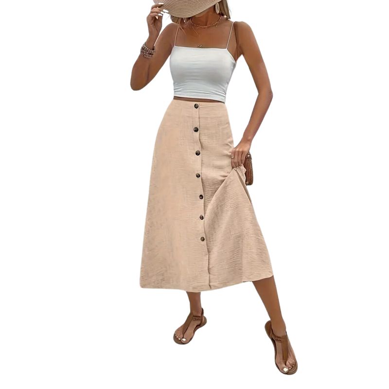 YURELKSHOP - FALDA MIDI CASUAL UNICOLOR CAMPANA