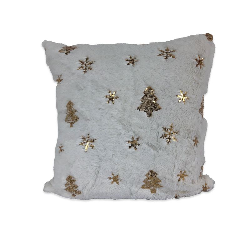 DIMATEX LEON - Cojín Navideño Peludo Decoración Navidad + Relleno 45x45cm Blanco
